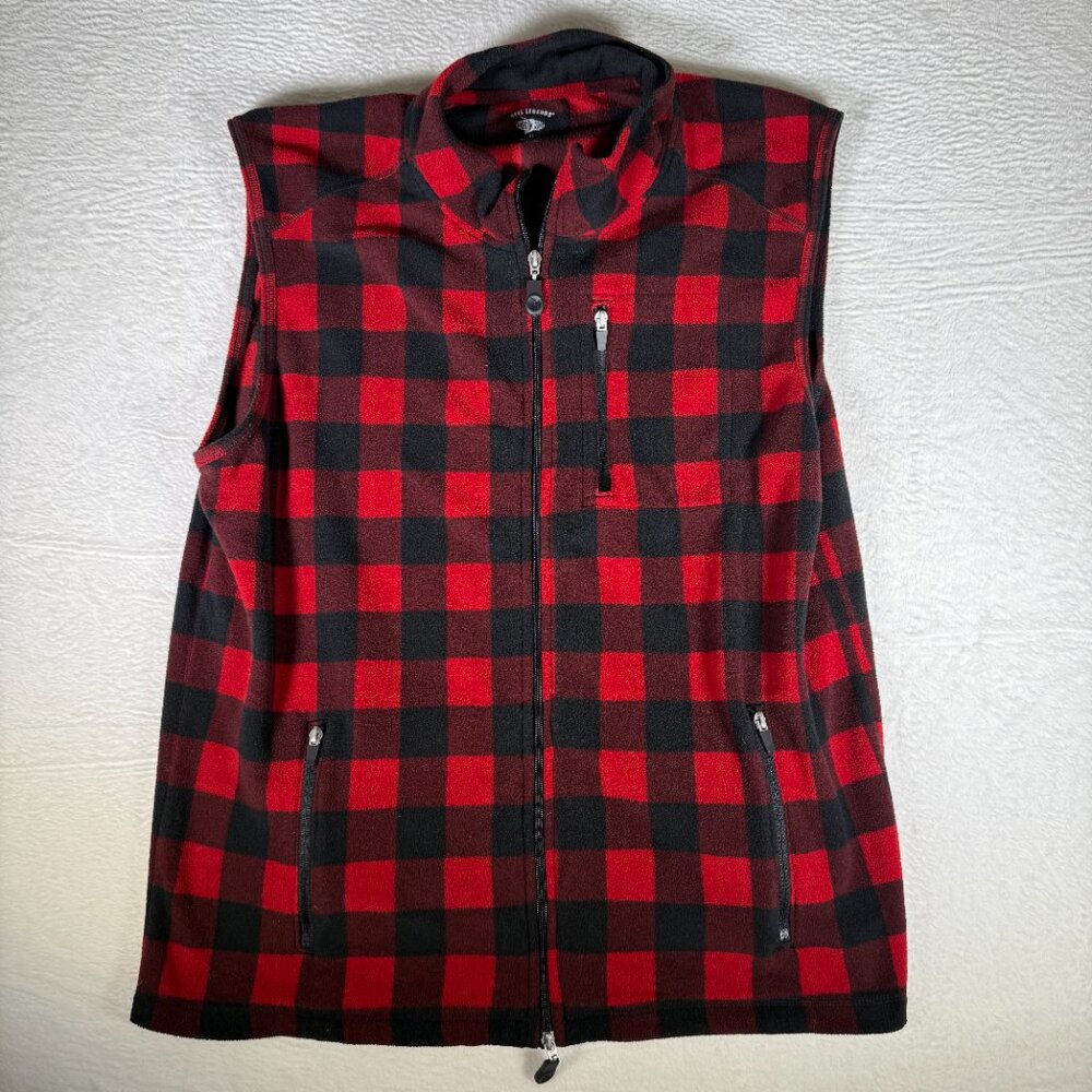 Reel Legends Buffalo Plaid Red/Black Vest 3 Pocket Zipper XL Outdoor Workwear‎